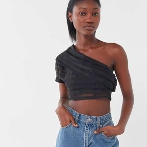 UO Mari Organza One-Shoulder Crop Top